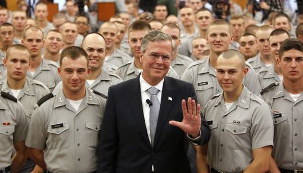 Former Florida Gov. Jeb Bush spoke at the Citadel on Nov. 18, 2015. (Associated Press)