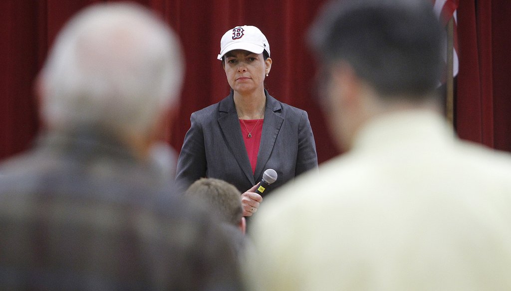 Senator Kelly Ayotte, R-NH, holds a town hall meeting in Hudson, N.H. on Oct. 24, 2013