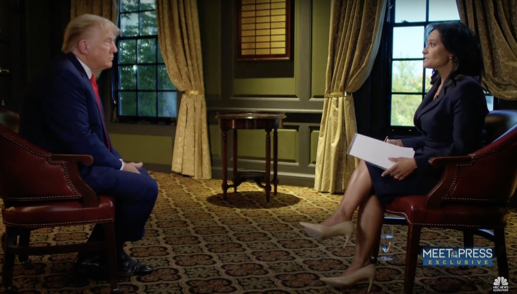 Captura de pantalla de la entrevista "Meet the Press" de la NBC al ex presidente Donald Trump presentada por Kristen Welker el 17 de septiembre.