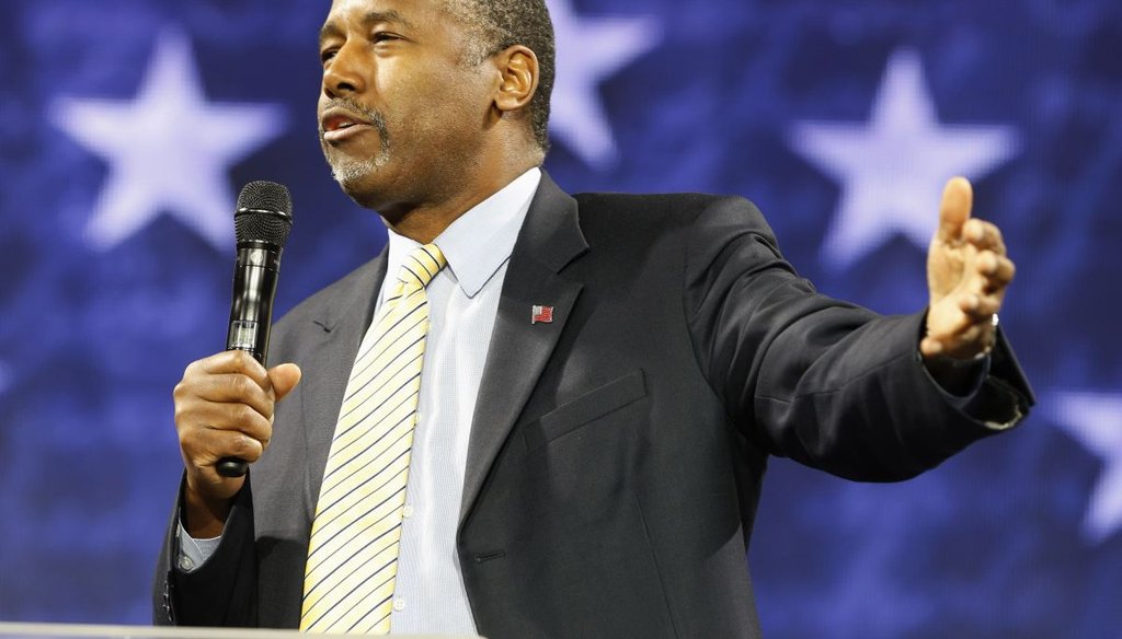 Republican presidential candidate Dr. Ben Carson speaks at Liberty University in Lynchburg, Va., on Nov. 11, 2015. (AP Photo) 