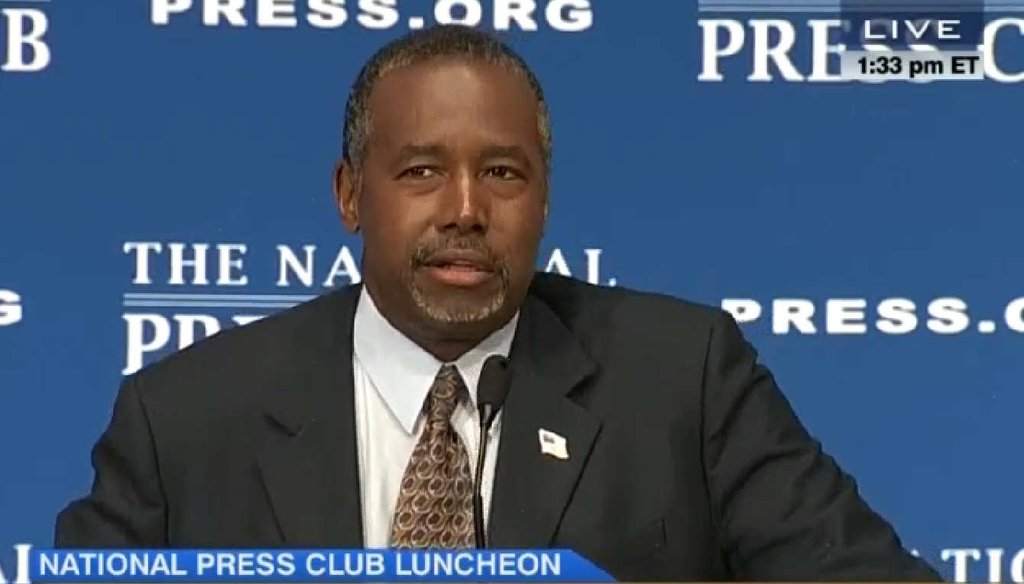 Republican presidential candidate Ben Carson discussed his thoughts about Nazi era gun policies during a National Press Club speech. (Screengrab)