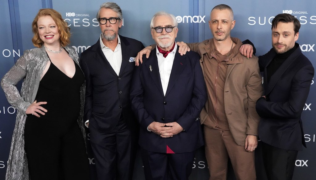 Sarah Snook, Alan Ruck, Brian Cox, Jeremy Strong and Kieran Culkin attend the premiere of HBO's "Succession" season four on March 20, 2023 in New York. (AP)