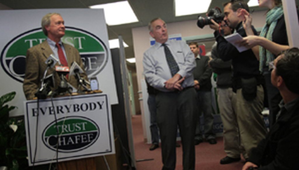 Lincoln Chafee at a Nov. 3, 2010, news conference