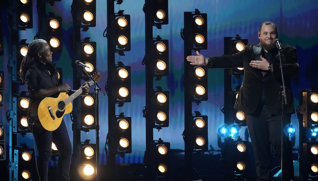 Tracy Chapman, left, and Luke Combs perform "Fast Car" during the 66th annual Grammy Awards on Feb. 4, 2024, in Los Angeles. (AP)