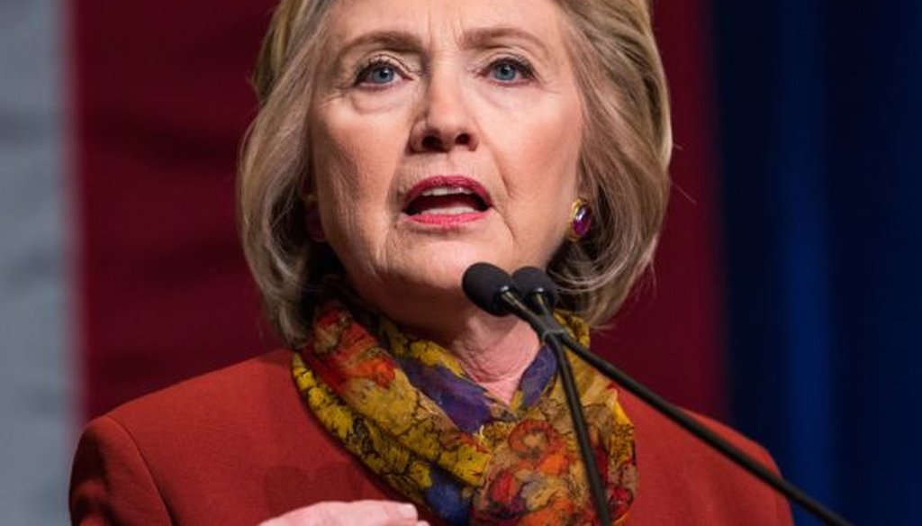 Democratic presidential candidate Hillary Clinton gives an address at the Schomburg Center for Research in Black Culture on Feb. 16, 2016, in New York City. (Photo by Andrew Burton/Getty Images)