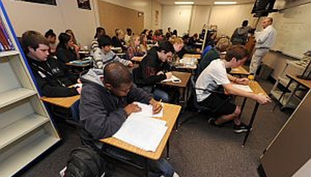 Cobb County Schools system will ask voters on Tuesday to extend its penny sales tax for another five years for several projects, including renovating facilities like Walton High School which has several overcrowded classrooms like this one. 