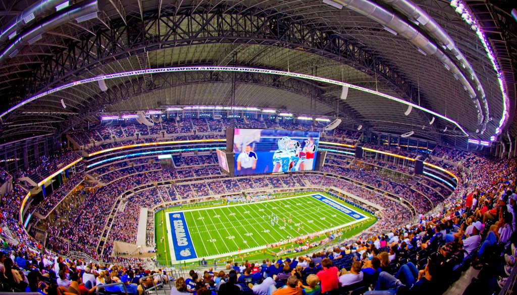 AT&T Stadium where the Dallas Cowboys play seats 80,000. Running the lights and keeping the fans cool takes a lot of electricity. (Credit: John P.)