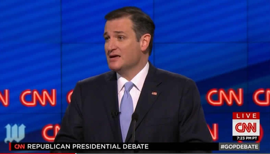 At the Republican debate in Miami, Ted Cruz said he has never supported the Trans-Pacific Partnership. (Screenshot)