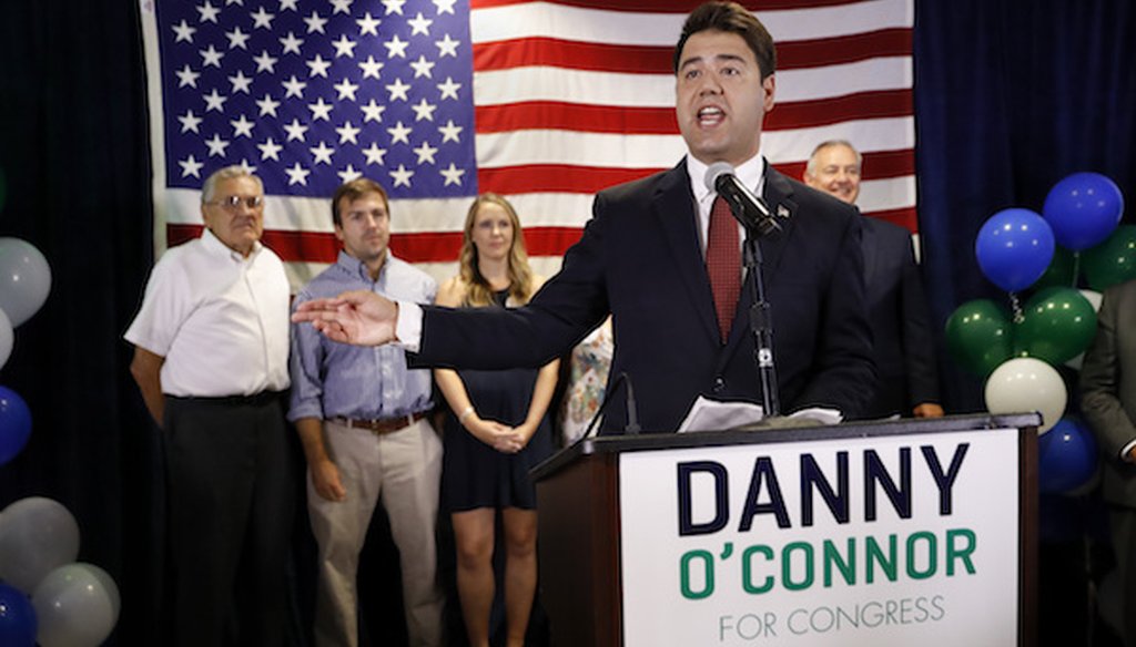 Danny O'Connor, the Franklin County recorder, speaks during an election night watch party at the Ohio Civil Service Employees Association, Tuesday, Aug. 7, 2018, in Westerville, Ohio. (AP)