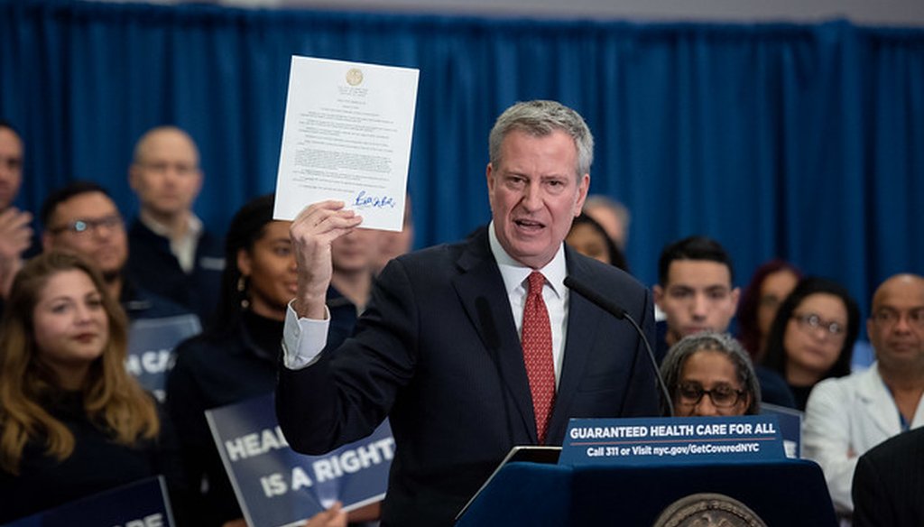 Mayor Bill de Blasio makes an announcement about increasing access to health insurance at NYC Health + Hospitals/Kings County Hospital in Brooklyn on January 22, 2019. (Credit: Michael Appleton/Mayoral Photography Office)