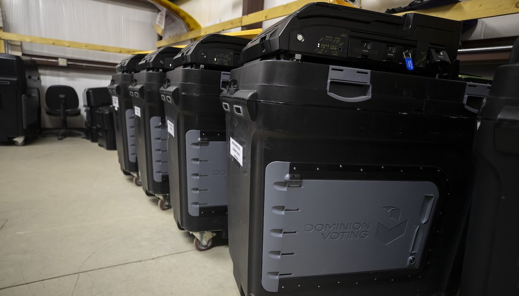 Dominion Voting Systems ballot-counting machines are lined up at a warehouse during testing of election equipment with local candidates and partisan officers in New Mexico on Sept. 29, 2022. (AP)