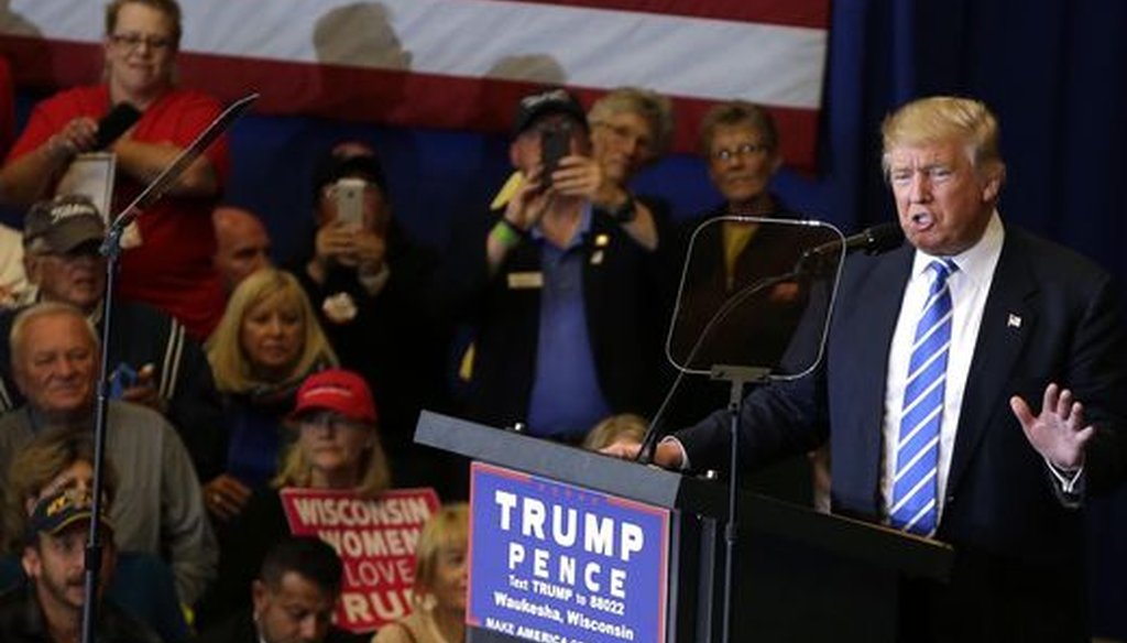 Donald Trump spoke at a campaign rally in Waukesha, Wis., on Sept. 28, 2016. (Rick Wood photo)