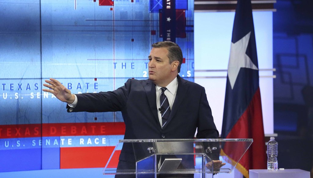 U.S. Sen. Ted Cruz debates U.S. Rep. Beto O'Rourke in San Antonio on Oct. 16, 2018.