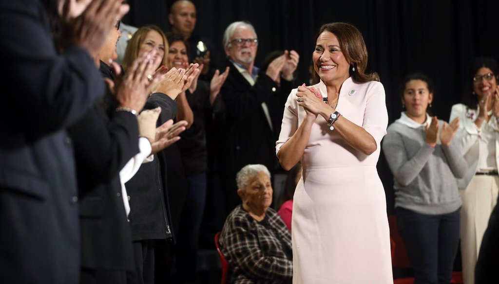 U.S. Rep. Veronica Escobar, D-El Paso, after delivering the Spanish-language response to President Donald Trump's State of the Union Address on Feb. 4, 2020 (Briana Sanchez/El Paso Times).
