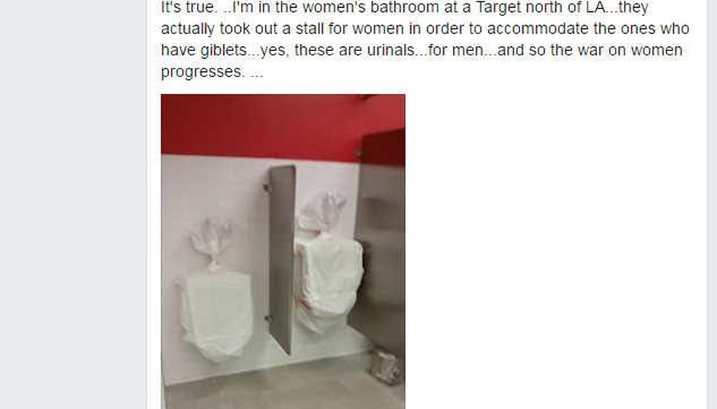 A viral Facebook post says Target installed urinals in a women's restroom