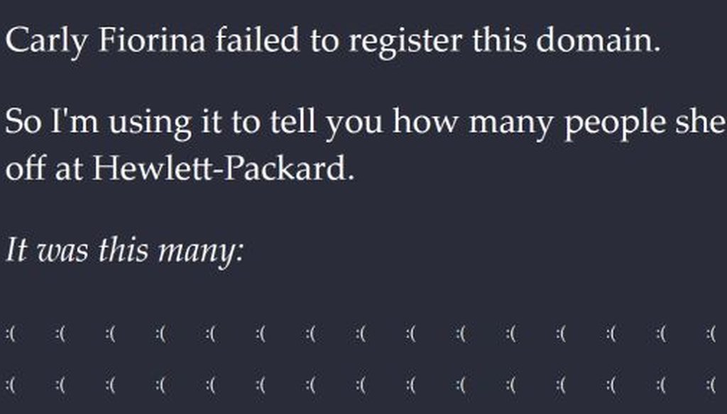 Someone pointedly pranked Carly Fiorina with this website around the time she announced her presidential bid.