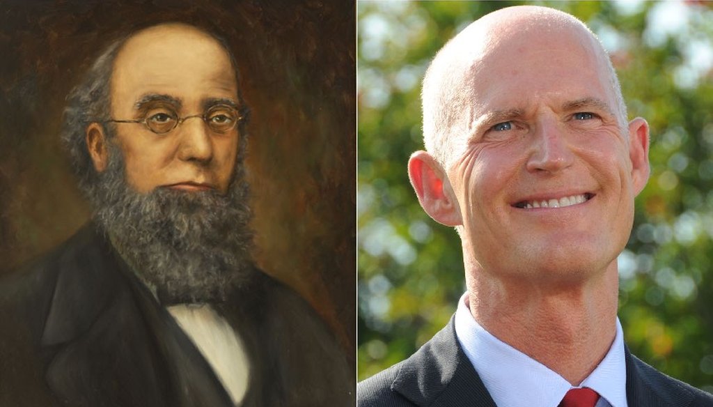 Rick Scott (right) would not be the first bald governor if elected in November. Harrison Reed (left) has that honor.