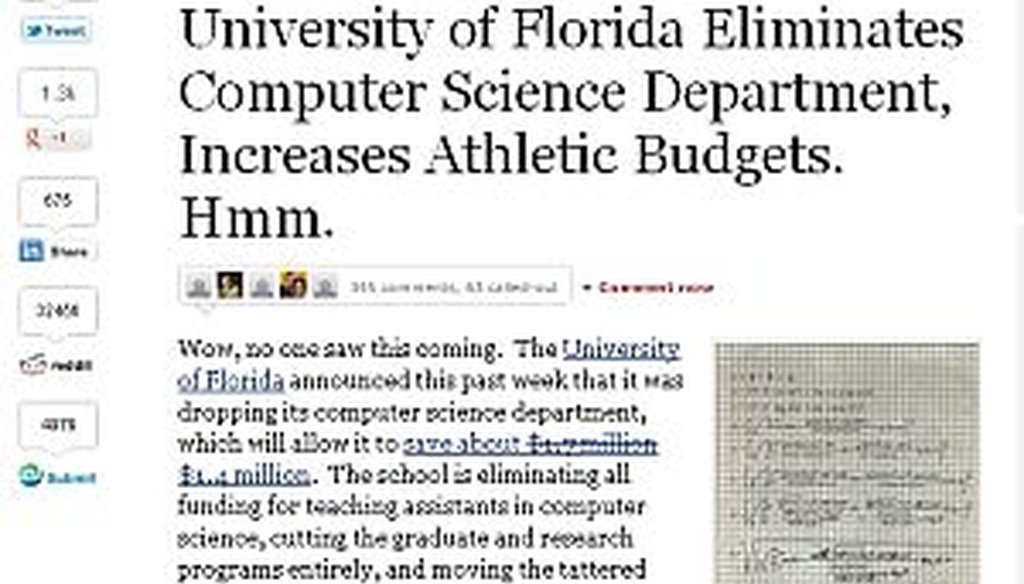 A blog post about UF cutting computer science and funding athletics went viral.