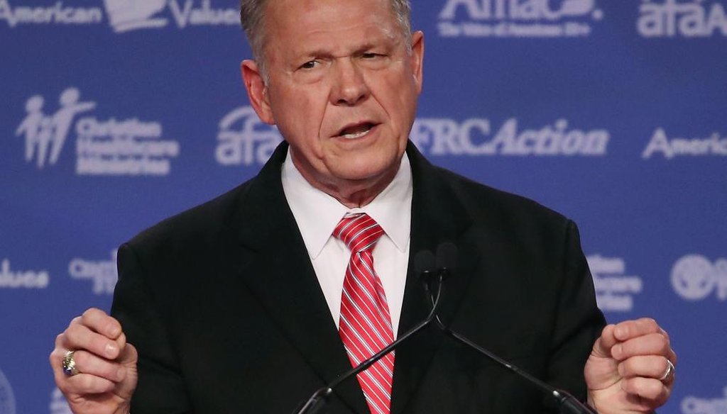 Roy Moore, GOP Senate candidate and former chief justice on the Alabama Supreme Court speaks during the annual Family Research Council's Values Voter Summit at the Omni Shorham Hotel on October 13, 2017 in Washington, DC. (Photo by Mark Wilson/Getty)