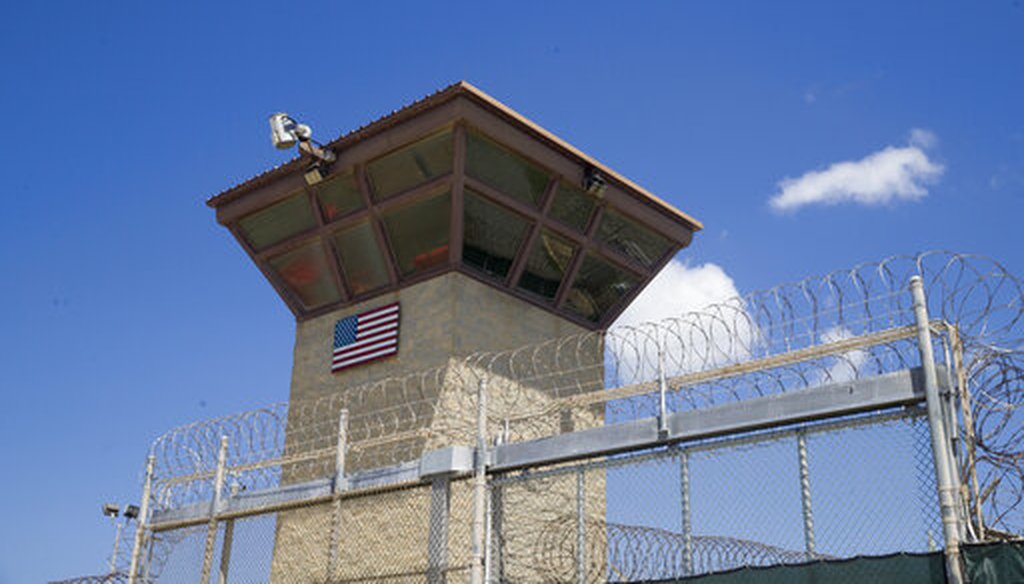 In this photo reviewed by U.S. military officials, a U.S. flag is displayed on the control tower of the Camp VI detention facility, Wednesday, April 17, 2019, in Guantanamo Bay Naval Base, Cuba. (AP)