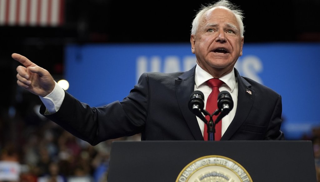 Democratic vice presidential nominee Minnesota Gov. Tim Walz speaks at a campaign rally, Aug. 10, 2024, in Las Vegas. (AP)