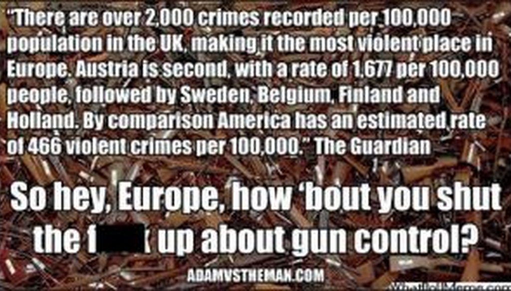 Is Europe really far more violent than the United States, as this meme suggests?