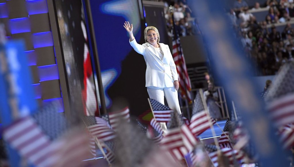 Democratic presidential nominee Hillary Clinton takes the stage during the final day of the Democratic National Convention in Philadelphia, PA. (AP)