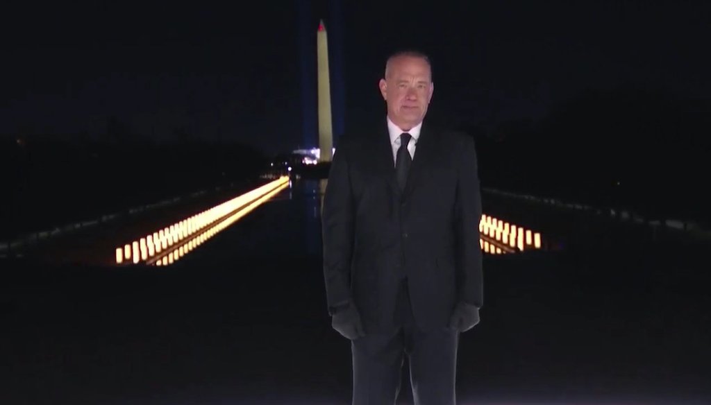 In this image from video, Tom Hanks speaks during the Celebrating America event on Wednesday, Jan. 20, 2021, following the inauguration of Joe Biden as the 46th president of the United States. (Biden Inaugural Committee via AP)