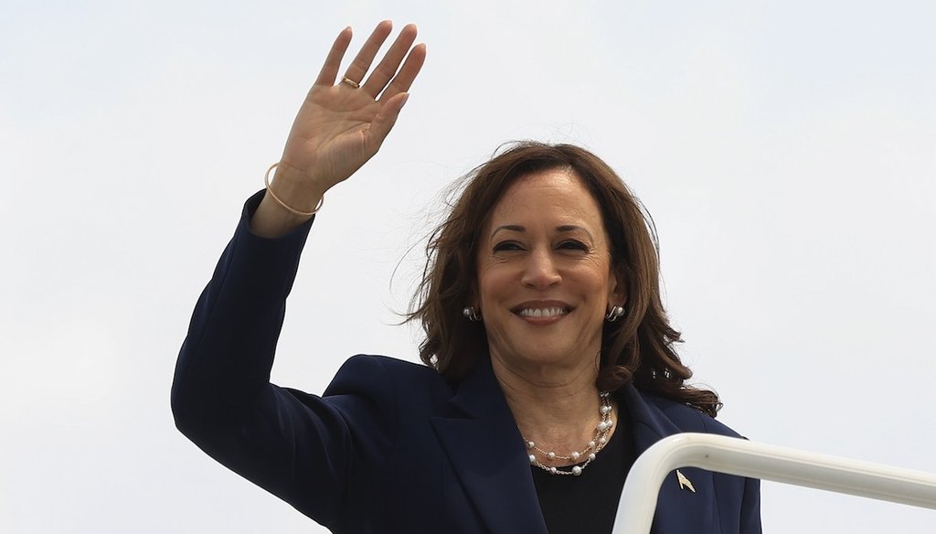 Vice President Kamala Harris waves as she boards Air Force Two after a campaign event July 23, 2024, in Milwaukee. (AP)