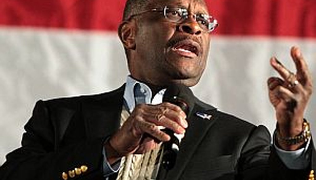 Herman Cain speaks during the Take Back Our Government Tour at the Duluth Town Green Oct. 29, 2010.