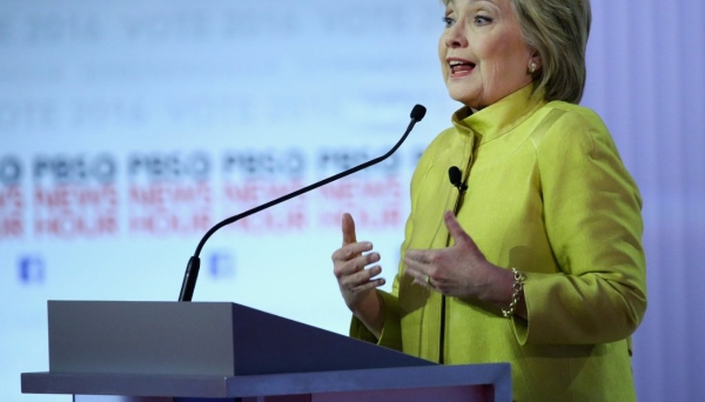 Democratic presidential candidate Hillary Clinton takes part in the PBS NewsHour Democratic presidential candidate debate at the University of Wisconsin-Milwaukee on Feb. 11, 2016. (Win McNamee/Getty Images)