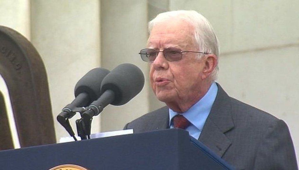 Former President Jimmy Carter speaks at the 50th anniversary observances of the March on Washington. Photo Credit: BBC.