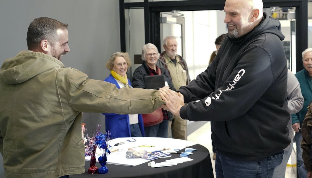 Pennsylvania Lt. Gov. John Fetterman (right) attends a campaign event on March 4, 2022. He is running for the Democratic nomination for U.S. Senate in Pennsylvania in 2022. (AP)