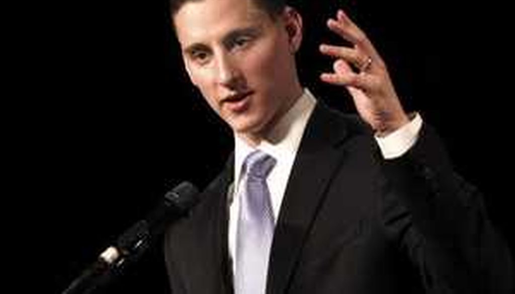 Ohio Treasurer Josh Mandel speaks at the Cuyahoga County Republican Party's Lincoln Day dinner March 2011. Several of Mandel's statements as he campaigns for a U.S. Senate seat have earned low ratings on the Truth-O-Meter.