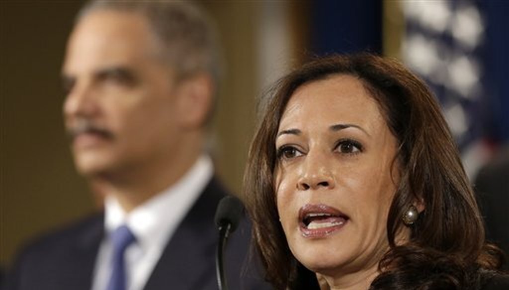 California Attorney General Kamala Harris speaks at the Justice Department in Washington, D.C., in 2013. (AP Photo/Jacquelyn Martin)