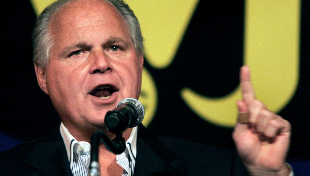 Conservative talk show host Rush Limbaugh at a 2007 Michigan event. A recent survey found his show broadly mistrusted among 36 news sources. (Getty Images)