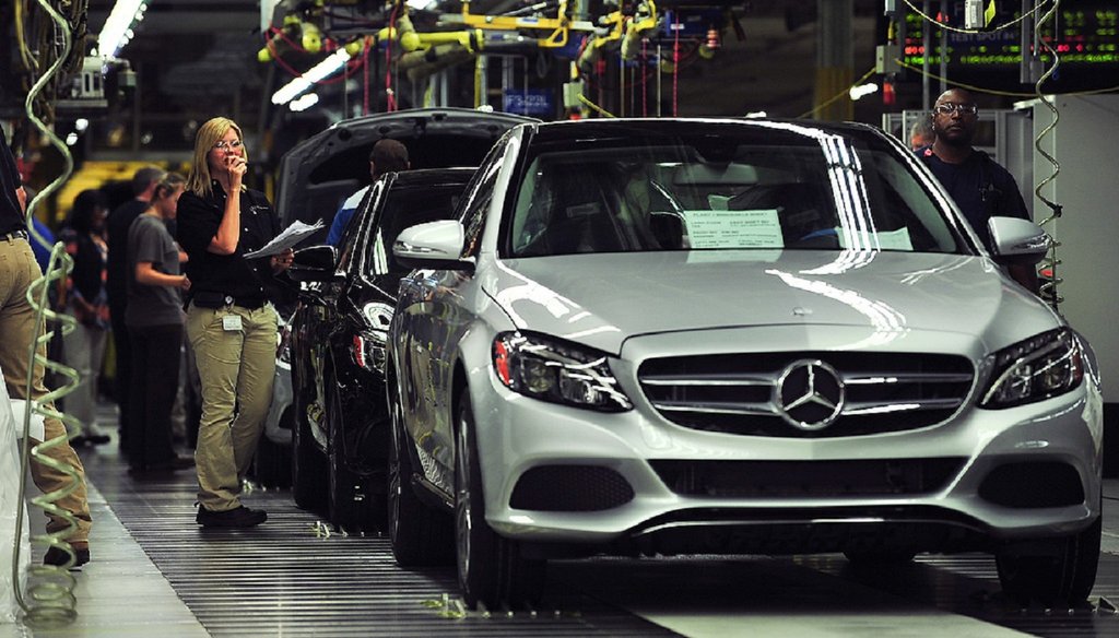 Workers produce C-Class sedans at the Mercedes plant near Tuscaloosa, Ala. The German automaker is moving its U.S. headquarters to metro Atlanta. Photo by Tamika Moore/AL.com, via Associated Press