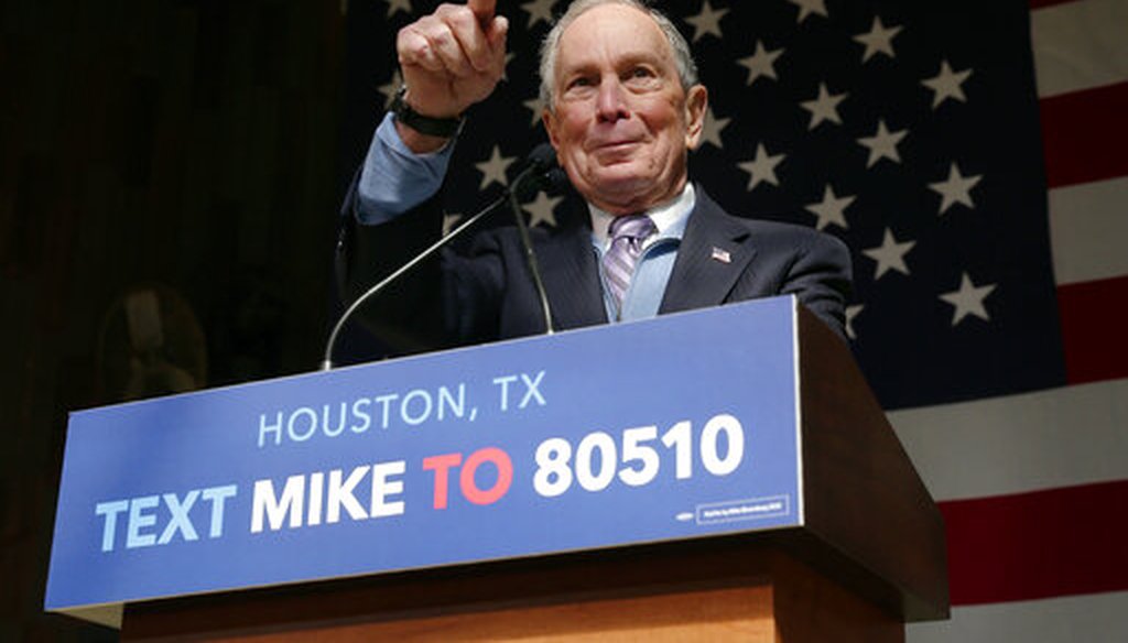 Democratic presidential candidate former New York City Mayor Mike Bloomberg speaks during a campaign event at The Rustic restaurant, Thursday, February 27, 2020, in Houston. (AP)