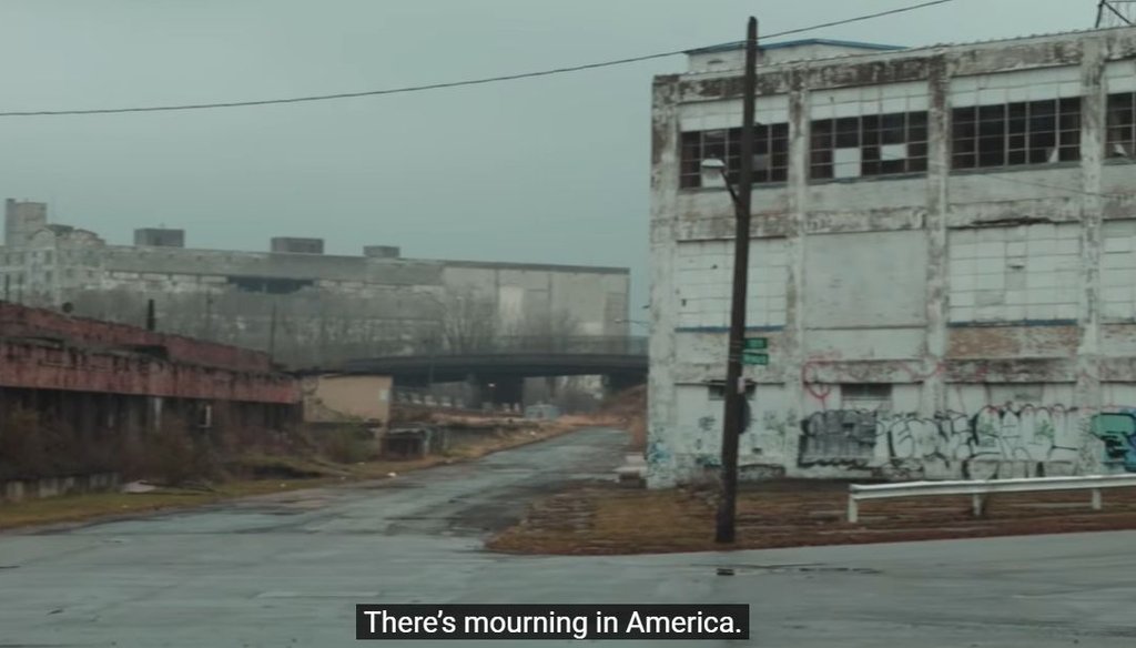 The opening shot of an ad critical of President Donald Trump, titled, "Mourning in America." (Screenshot)