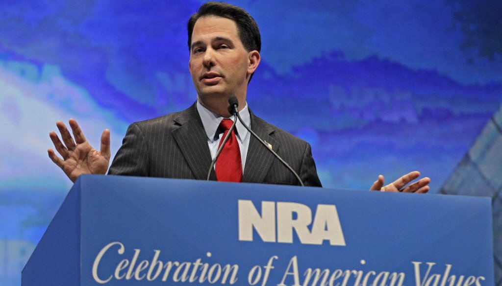 Gov. Scott Walker speaks at the National Rifle Association convention. (Michael Conroy/AP)