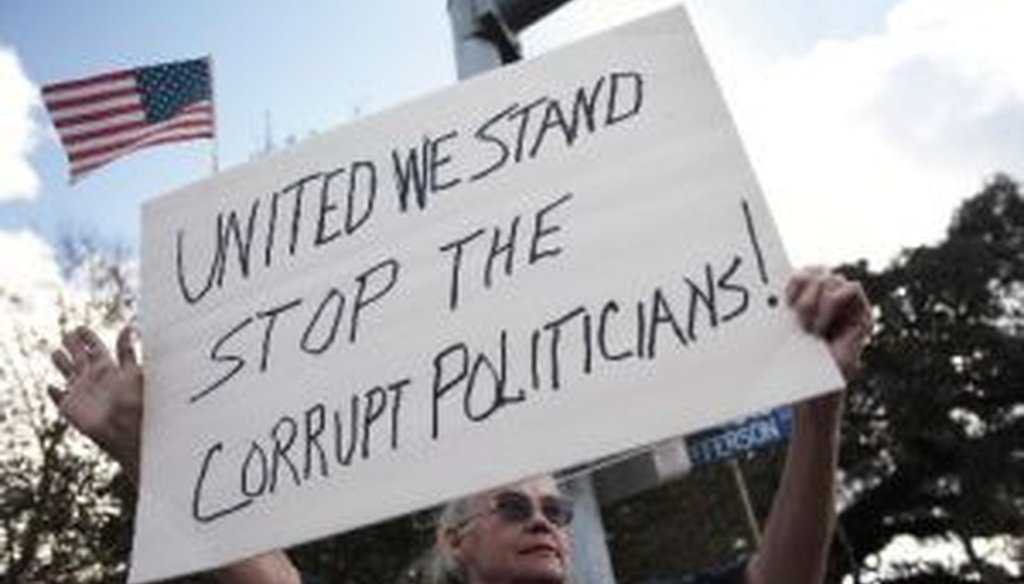 Brenda Jennetta, 70, of Spring Hill, Fla., joins a handful of "Occupy" protesters in downtown Brooksville, Fla. We checked a Facebook Post that charged that members of Congress are disproportionately wealthy.