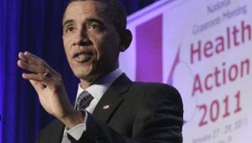 President Barack Obama addresses the Families USA 16th Annual Health Action Conference, in Washington on Friday, Jan. 28, 2011. Families USA is a consumer advocacy health care organization.