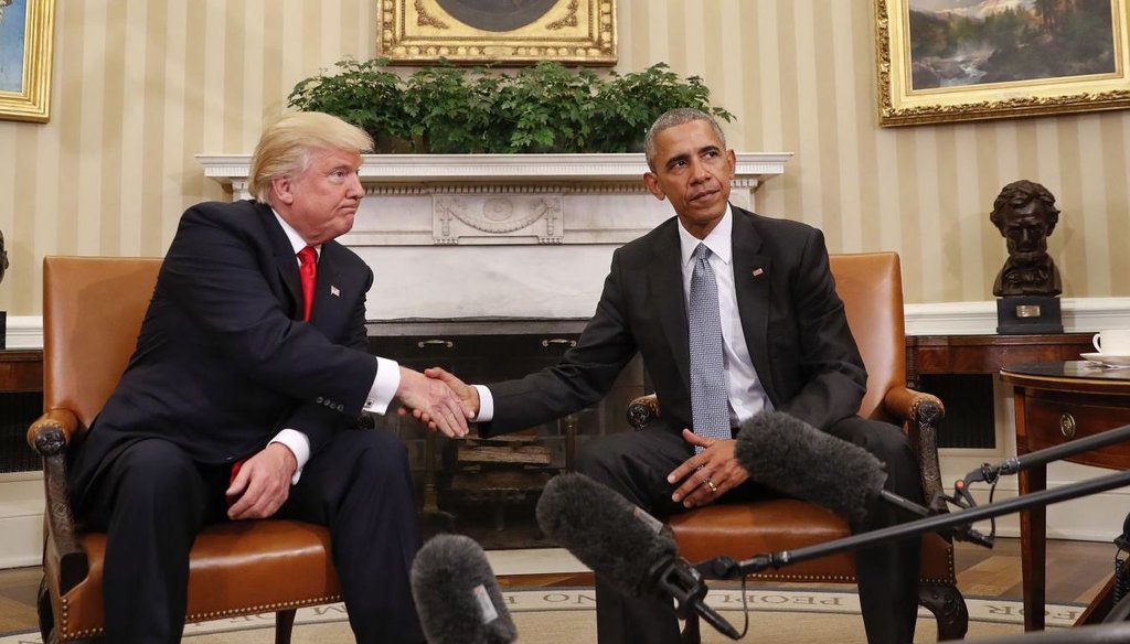 Donald Trump and Barack Obama meet at the White House on Nov. 10, 2016. 