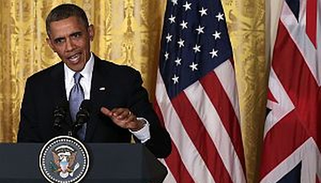 President Barack Obama speaks during a joint news conference with British Prime Minister David Cameron in the East Room of the White House on May 13, 2013.