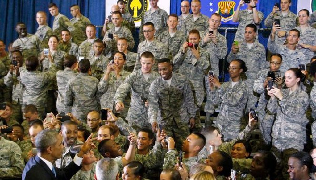 President Barack Obama greets some of the 1,200 servicemen and women after a speech at MacDill Air Force Base on Sept. 17, 2014. (James Borchuck/Tampa Bay Times)