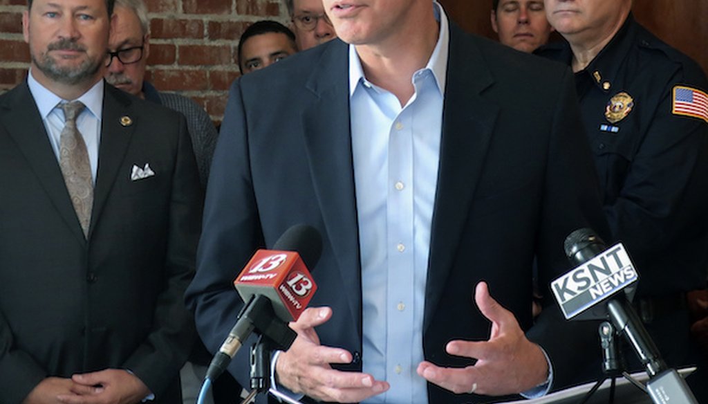 In this Aug. 24, 2018, file photo, Paul Davis, the Democratic candidate in the 2nd Congressional District in Kansas, answers questions during a news conference in Topeka, Kan. (AP)