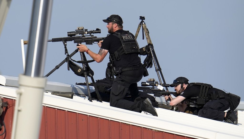 Police snipers return fire after shots were fired while Republican presidential candidate former President Donald Trump was speaking at a campaign event in Butler, Pa., July 13, 2024. (AP)