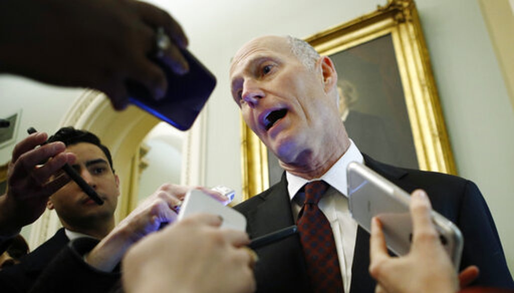 Sen. Rick Scott, R-Fla., talks to reporters prior to the start of the impeachment trial of President Donald Trump at the Capitol, Wednesday, Jan 29, 2020, in Washington. (AP)