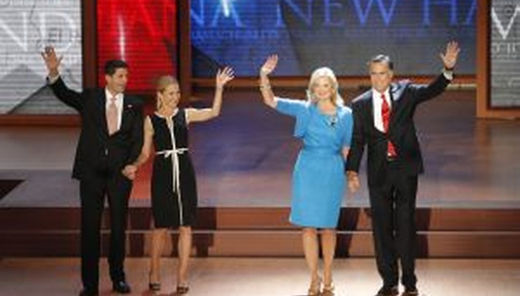 Janna and Paul Ryan with Ann and Mitt Romney at the Republican National Convention in Tampa.