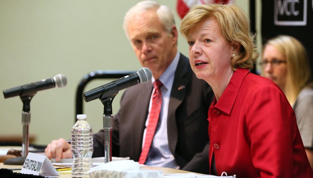 Wisconsin U.S. senators Ron Johnson and Tammy Baldwin participated in a Senate committee hearing called by Johnson on the nation's heroin problem. The hearing was held April 15, 2016 in Pewaukee, Wis. (Milwaukee Journal Sentinel photo by Michael Sears)
